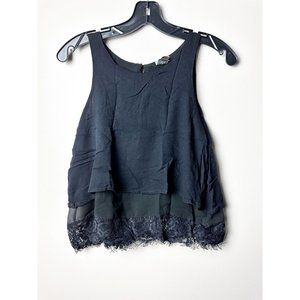 Paper Crane Tiered Lace Hem Tank Top Black High Neck Small